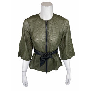 G.I.L.I. Women's Perforated Dolman Sleeve Belted Jacket Rainforest/Black 0 Size